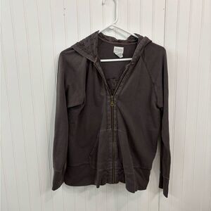 Chico's Zenergy Dark Brown embroided full sip grunge boho cotton hooded Jacket